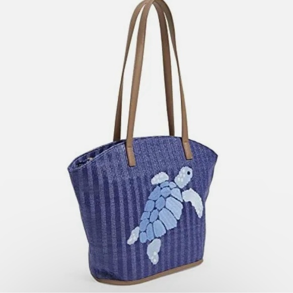 Vera Bradley straw tote Regatta turtle blue - Picture 5 of 7